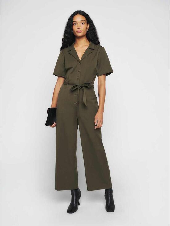 Reformation Pants - Reformation Terra Jumpsuit Olive Green Women’s Size 6 Office Workwear Wide Leg